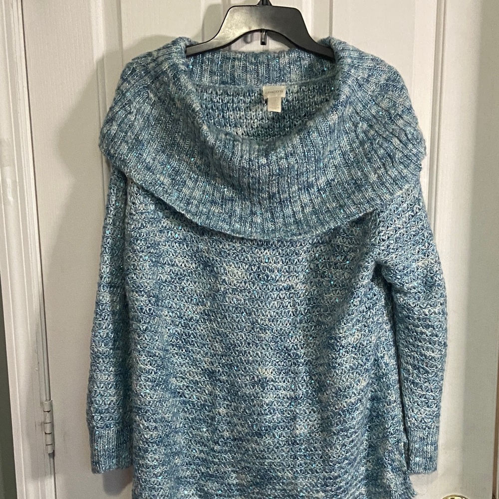 Chico's Textured Blue Cowl Neck Sweater